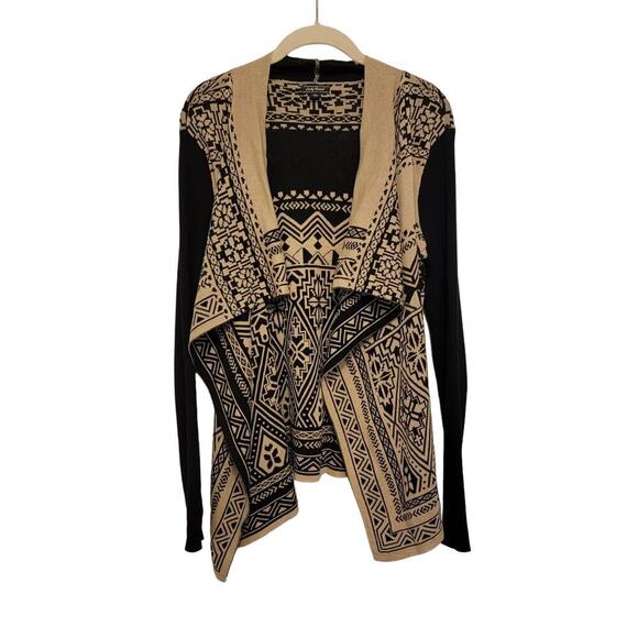 Lucky Brand Boho Thin Cardigan Sweater Southwestern Black Tan Waterfall M #409 - Picture 1 of 14